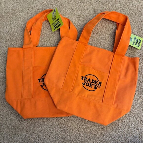 Trader Joe's Mini SET OF 2 Trick Or Treat Canvas Tote Bag ORANGE HALLOWEEN - Picture 1 of 2
